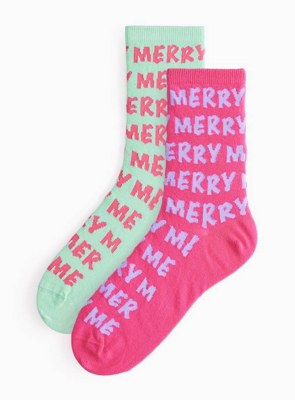 Merry Merry Christmas Ankle Socks 2-Pack 6-8